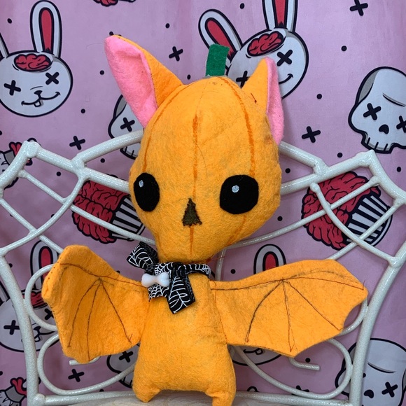 Handmade pumpkin bat stuffed animal in orange - Picture 2 of 2